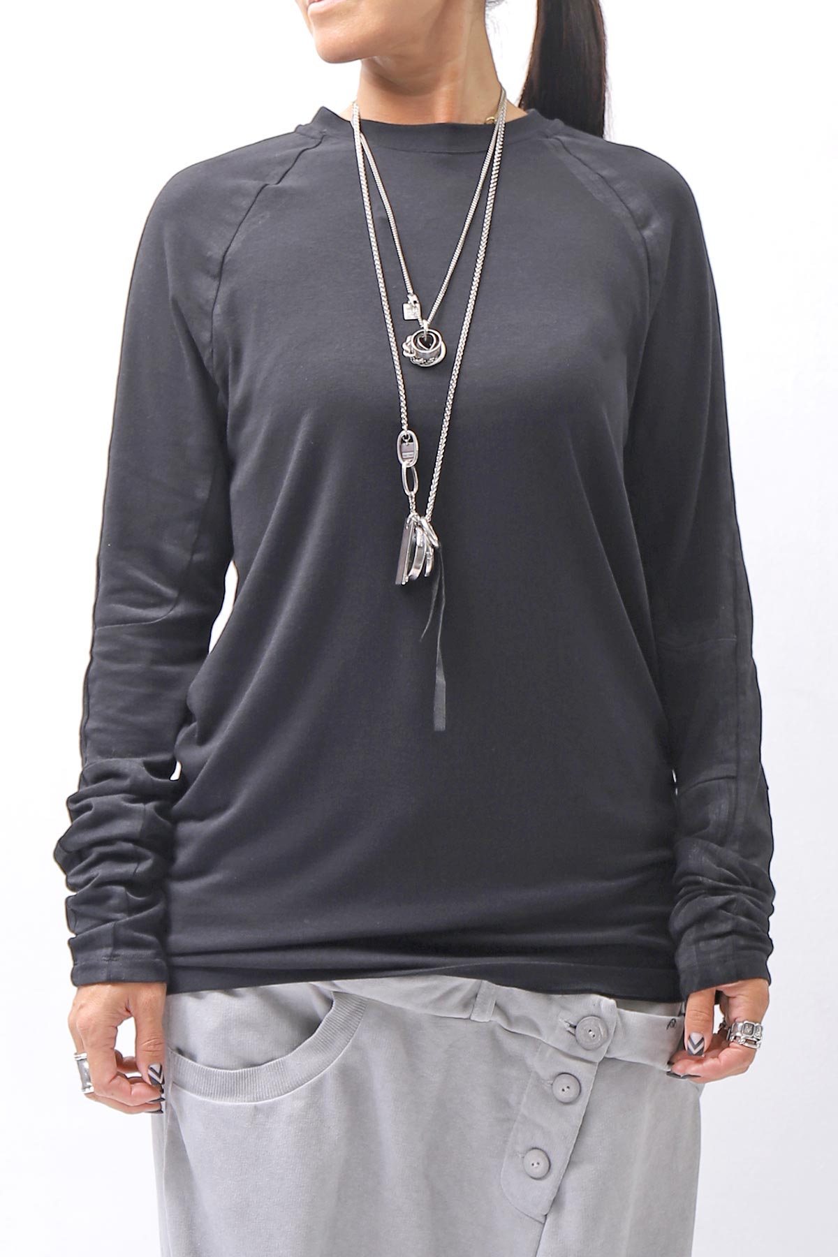 【thom/krom】 UNISEX COTTON MODAL PAINT LINE LONG SLEEVE TOP MTS907_BLACK