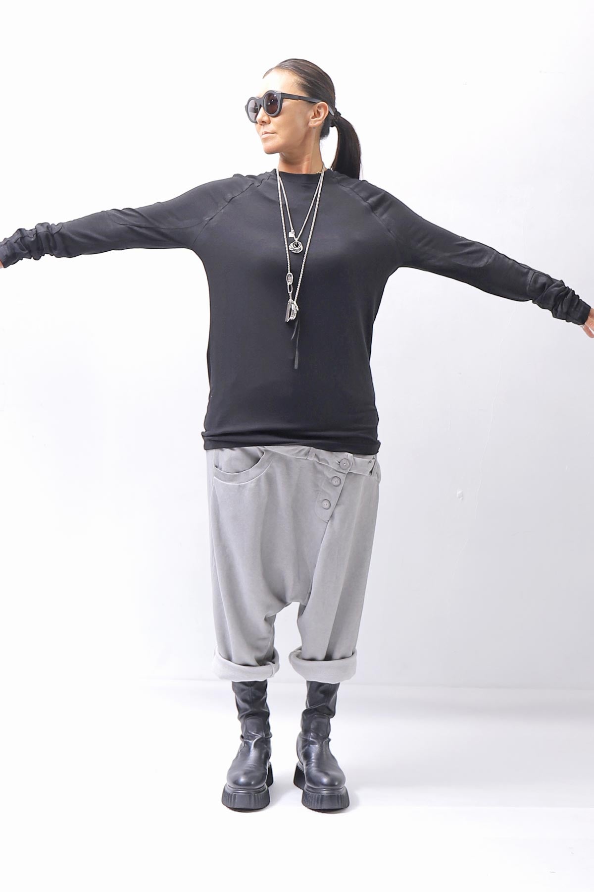 【thom/krom】 UNISEX COTTON MODAL PAINT LINE LONG SLEEVE TOP MTS907_BLACK