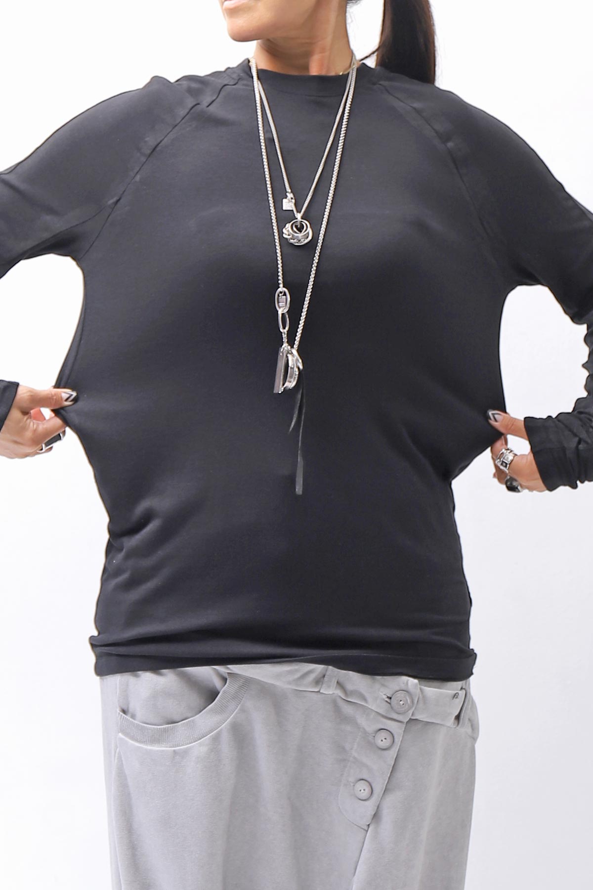 【thom/krom】 UNISEX COTTON MODAL PAINT LINE LONG SLEEVE TOP MTS907_BLACK