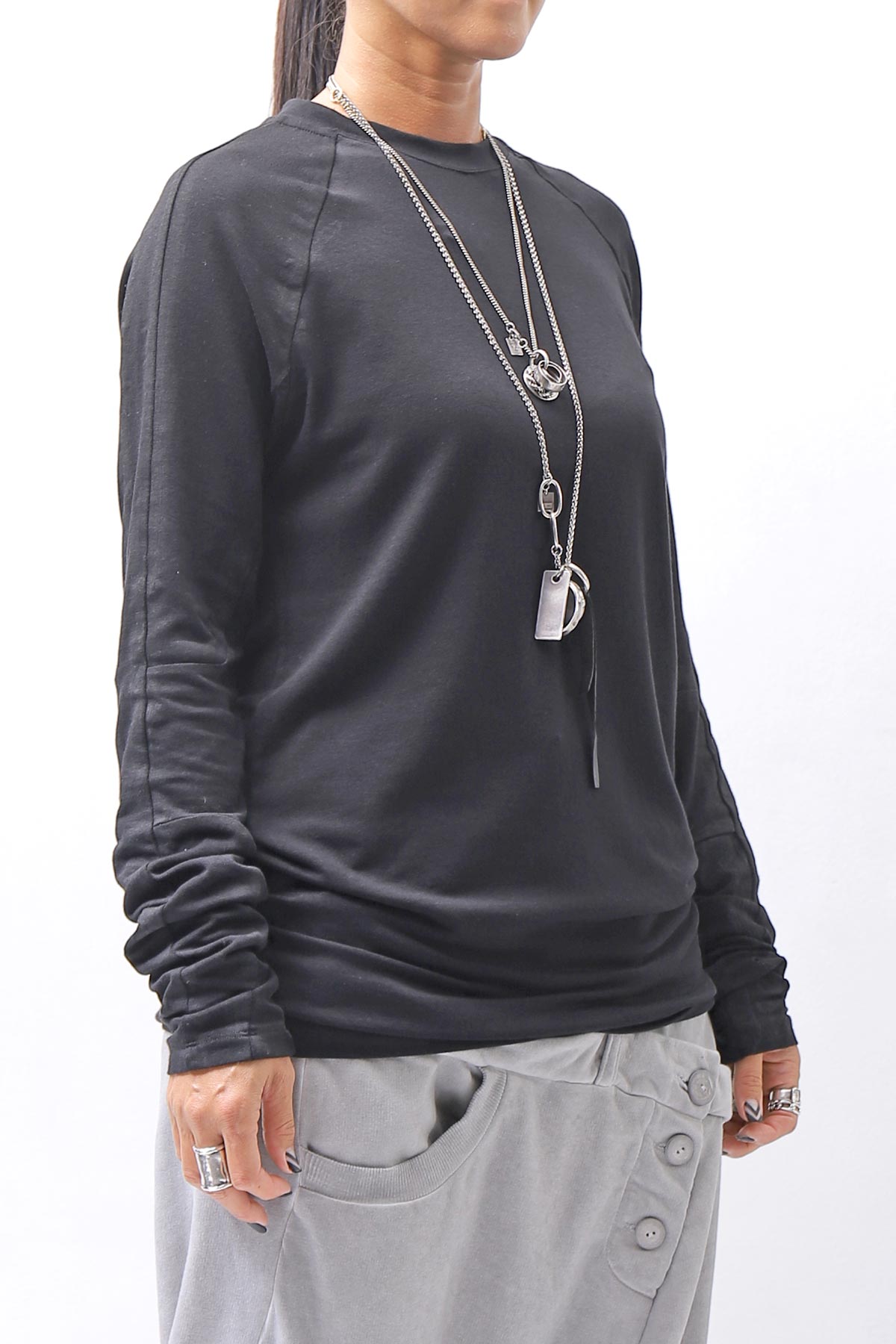 【thom/krom】 UNISEX COTTON MODAL PAINT LINE LONG SLEEVE TOP MTS907_BLACK