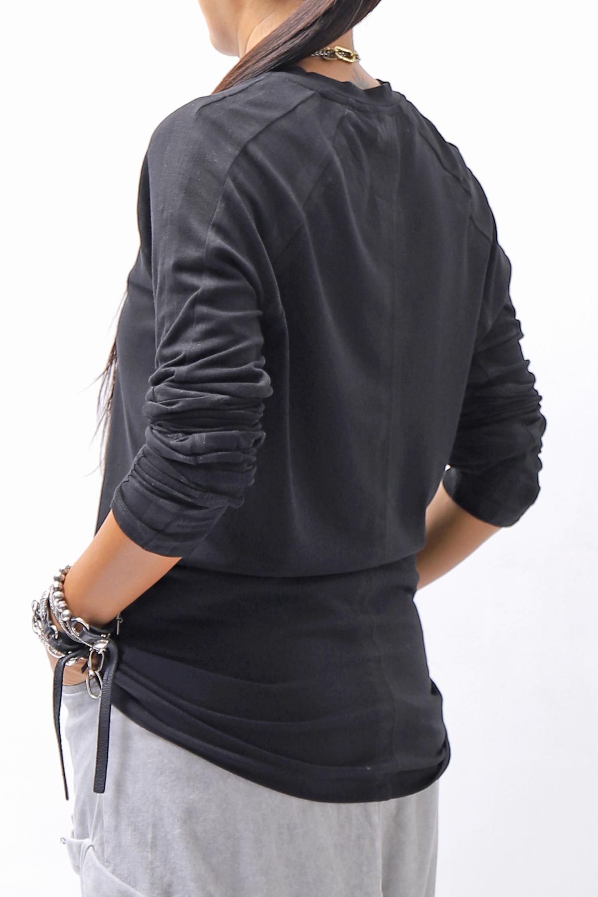 【thom/krom】 UNISEX COTTON MODAL PAINT LINE LONG SLEEVE TOP MTS907_BLACK