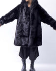 【RUNDHOLZ】 UNISEX FAUX FUR HOODIE COAT 324 1115_BLACK