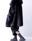 【RUNDHOLZ】 UNISEX FAUX FUR HOODIE COAT 324 1115_BLACK