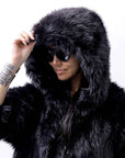 【RUNDHOLZ】 UNISEX FAUX FUR HOODIE COAT 324 1115_BLACK