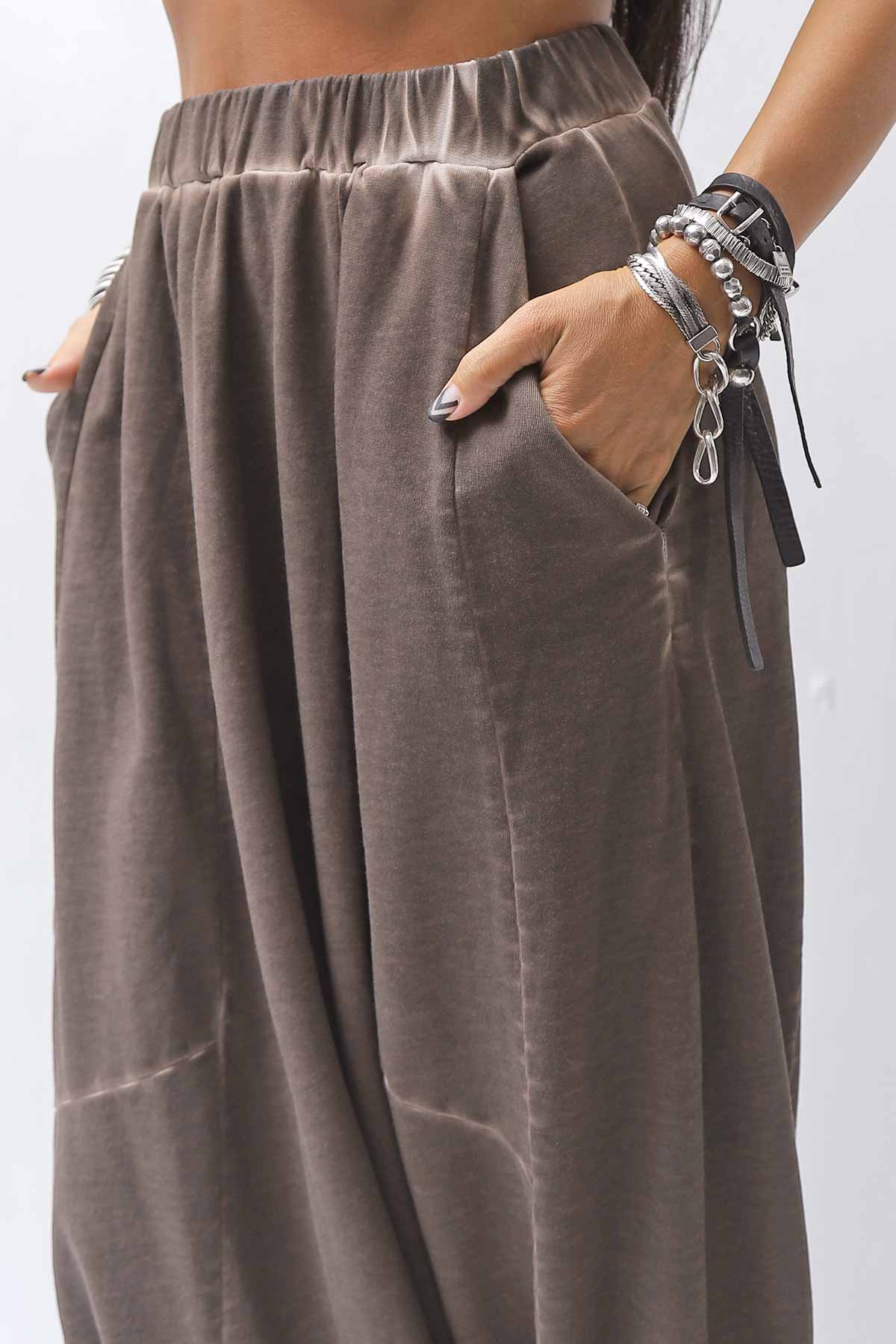 【PLÜ】 UNISEX COTTON SWEAT WIDE SARROUEL PANTS PL16P_CHOCOLATE