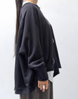 【PLÜ】 UNISEX COTTON SWEAT WIDE SHORT TOP PL8_BLACK