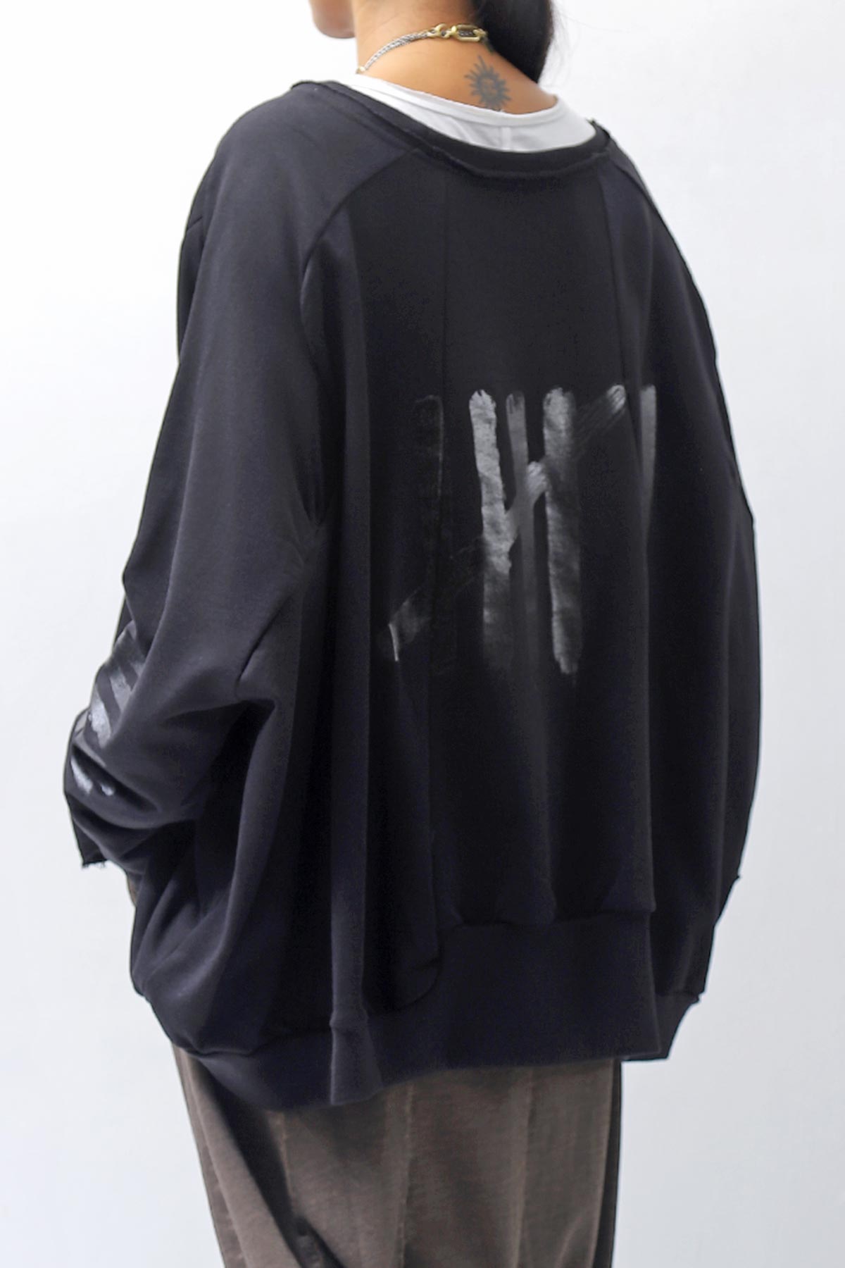 【PLÜ】 UNISEX COTTON SWEAT WIDE SHORT TOP PL8_BLACK