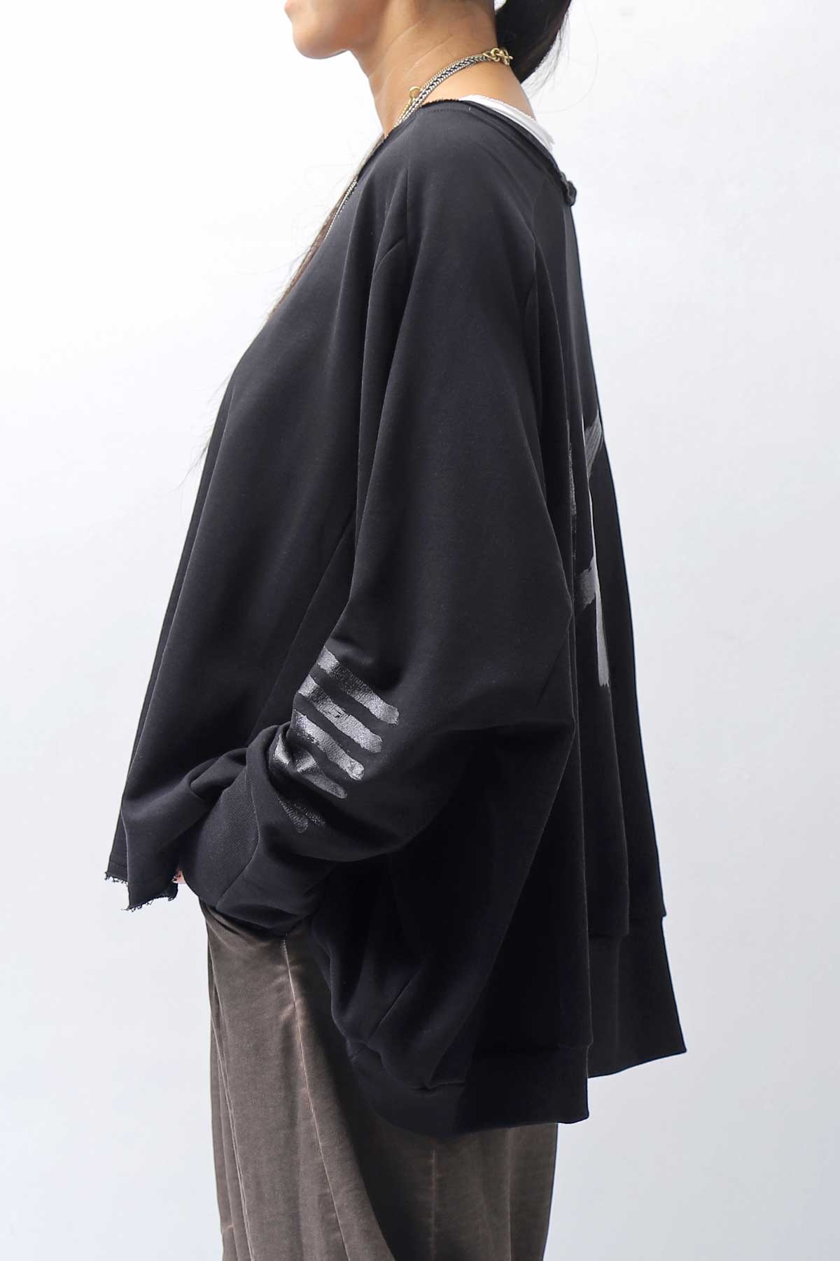 【PLÜ】 UNISEX COTTON SWEAT WIDE SHORT TOP PL8_BLACK