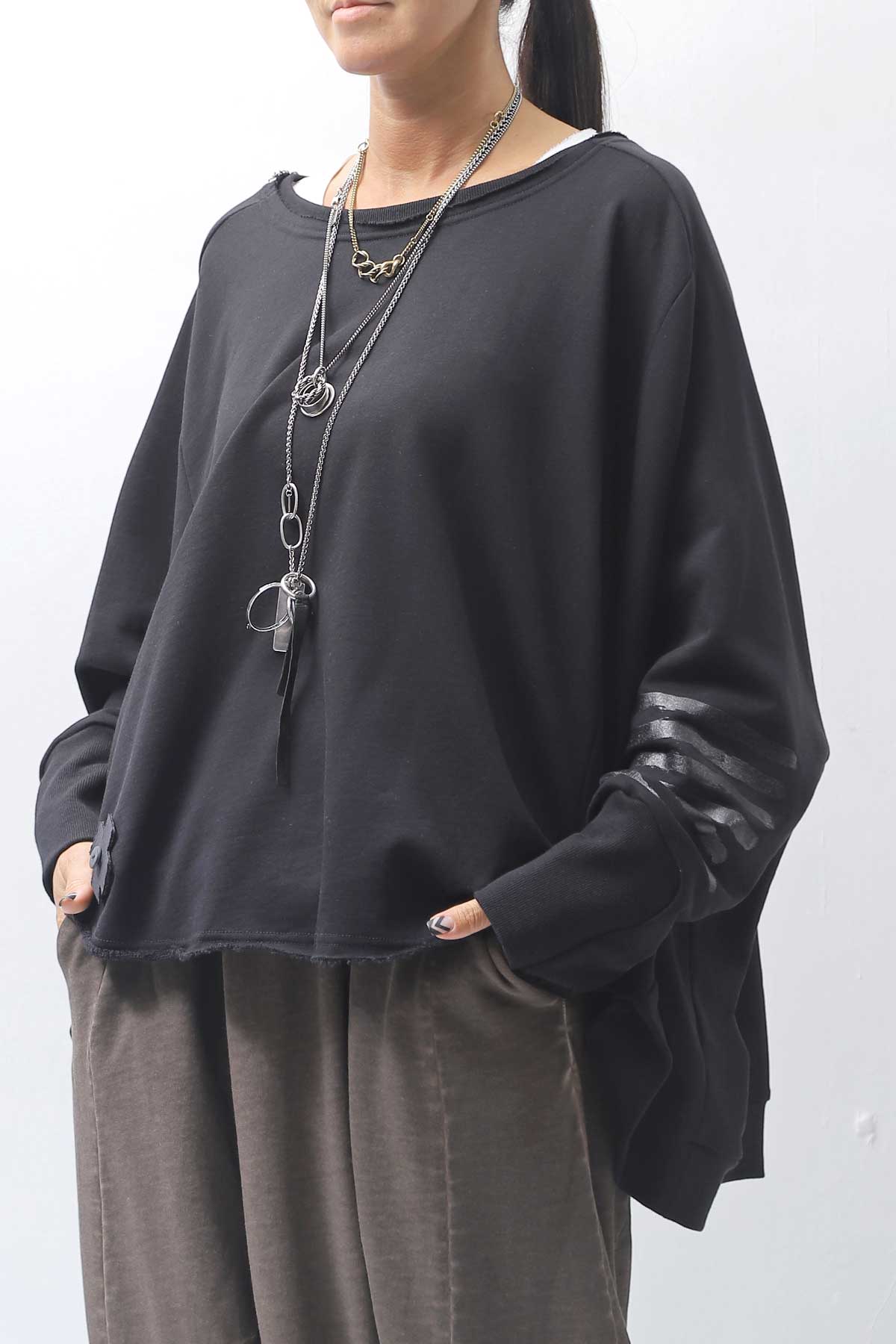 【PLÜ】 UNISEX COTTON SWEAT WIDE SHORT TOP PL8_BLACK