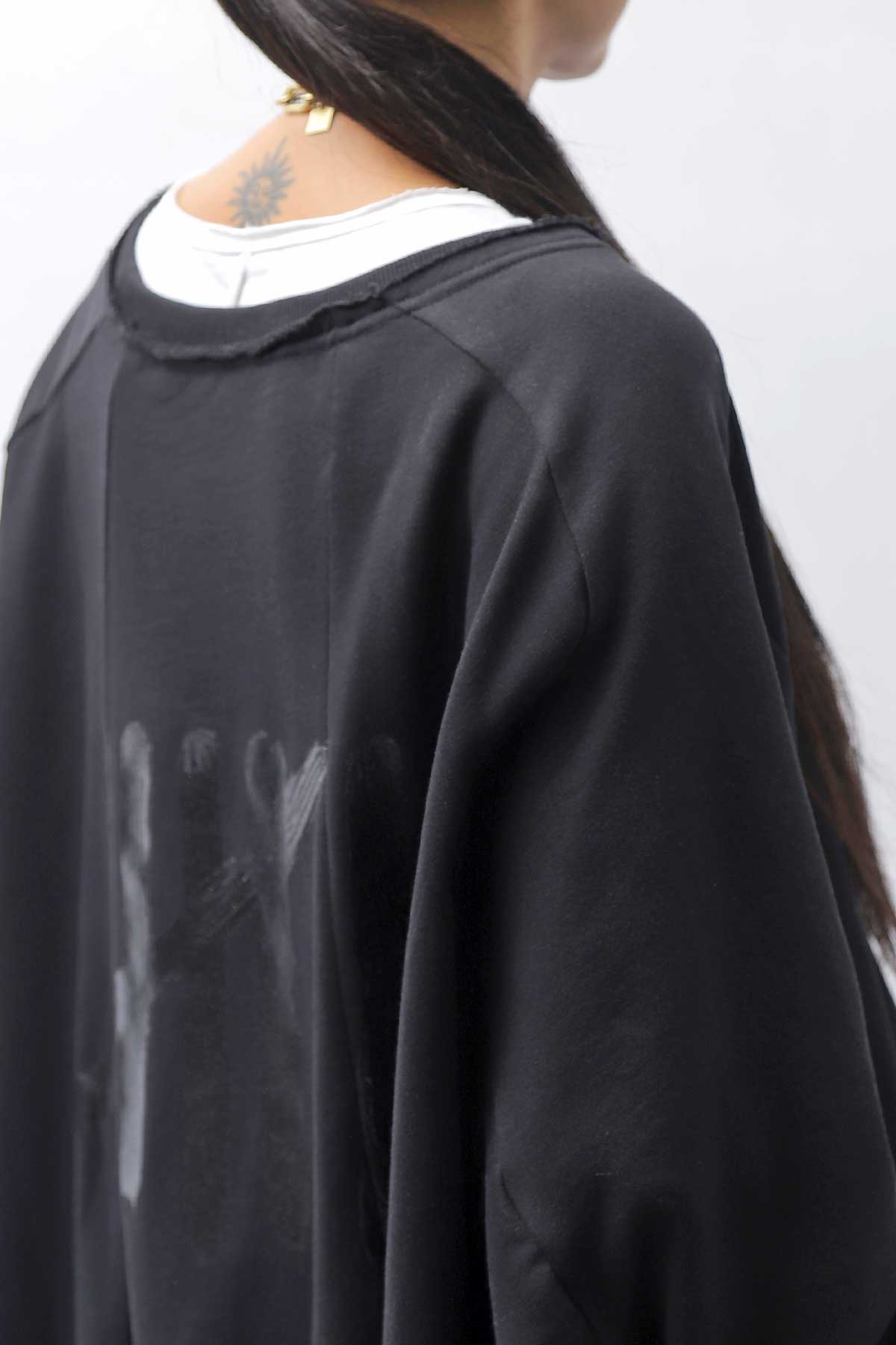 【PLÜ】 UNISEX COTTON SWEAT WIDE SHORT TOP PL8_BLACK