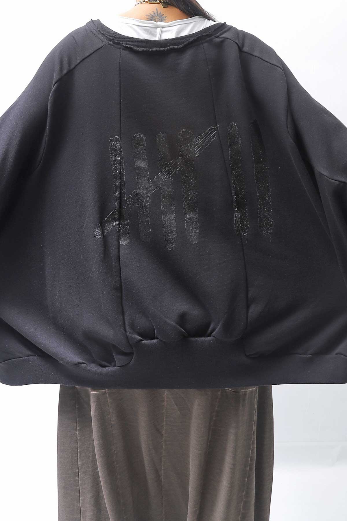 【PLÜ】 UNISEX COTTON SWEAT WIDE SHORT TOP PL8_BLACK