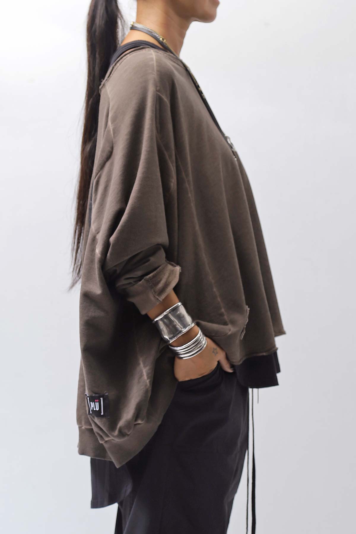 【PLÜ】 UNISEX COTTON SWEAT WIDE SHORT TOP PL8_CHOCOLATE