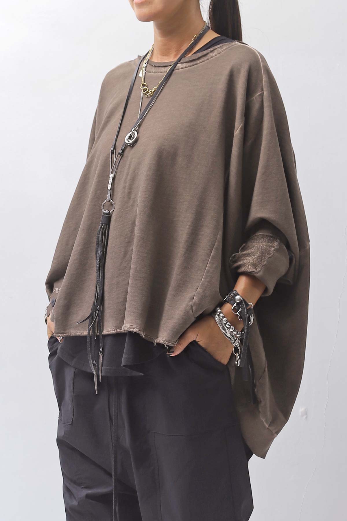 【PLÜ】 UNISEX COTTON SWEAT WIDE SHORT TOP PL8_CHOCOLATE