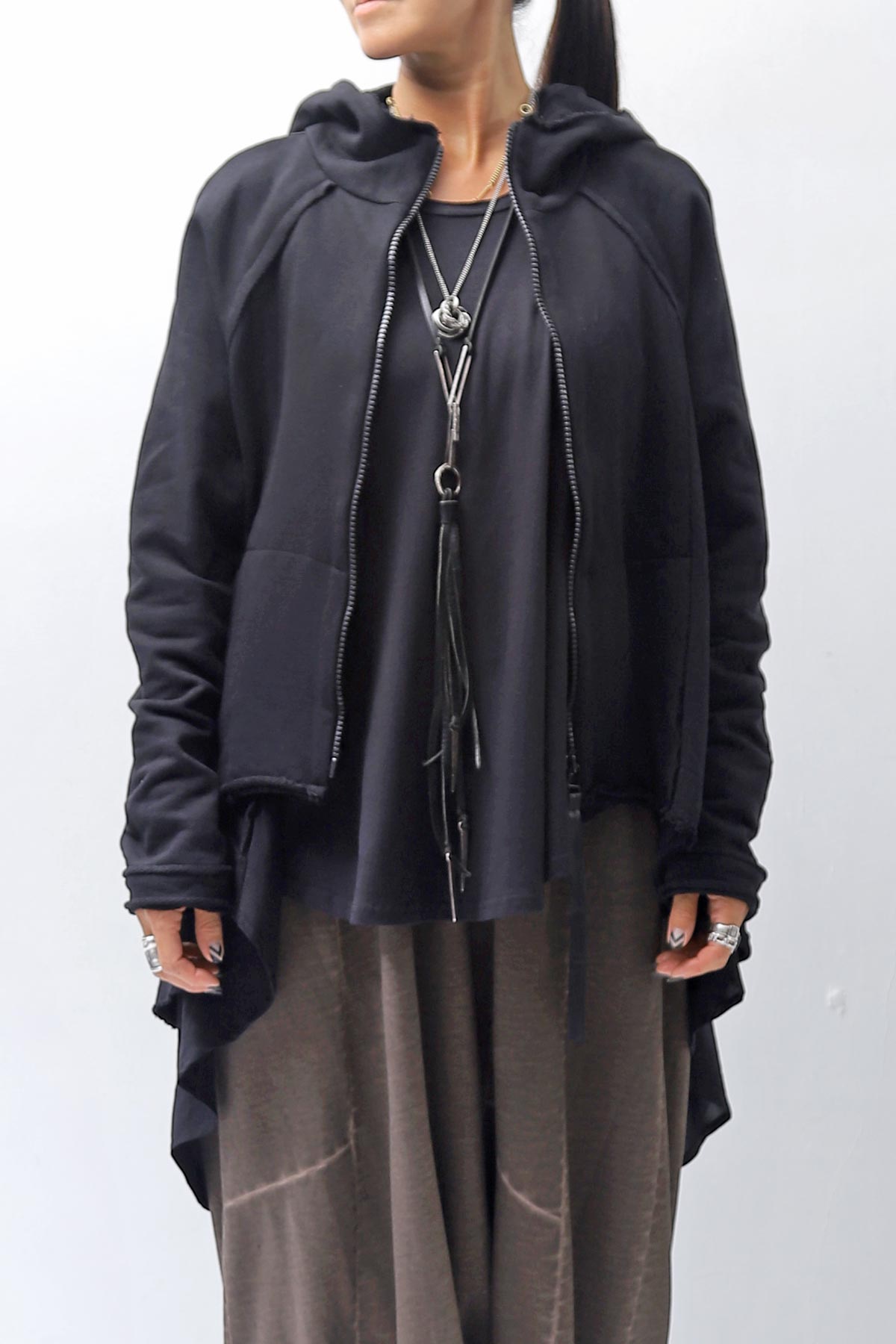 【studio b3】 BACK LAYERED SWEAT ZIP-UP HOODIE MPB1877_BLACK