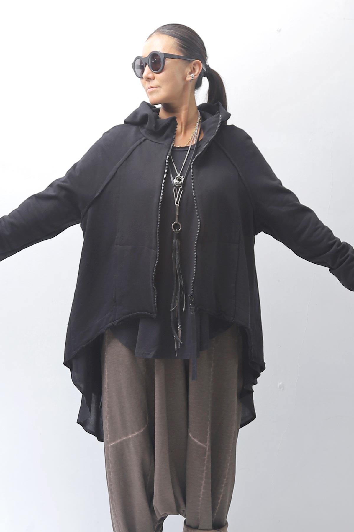 【studio b3】 BACK LAYERED SWEAT ZIP-UP HOODIE MPB1877_BLACK