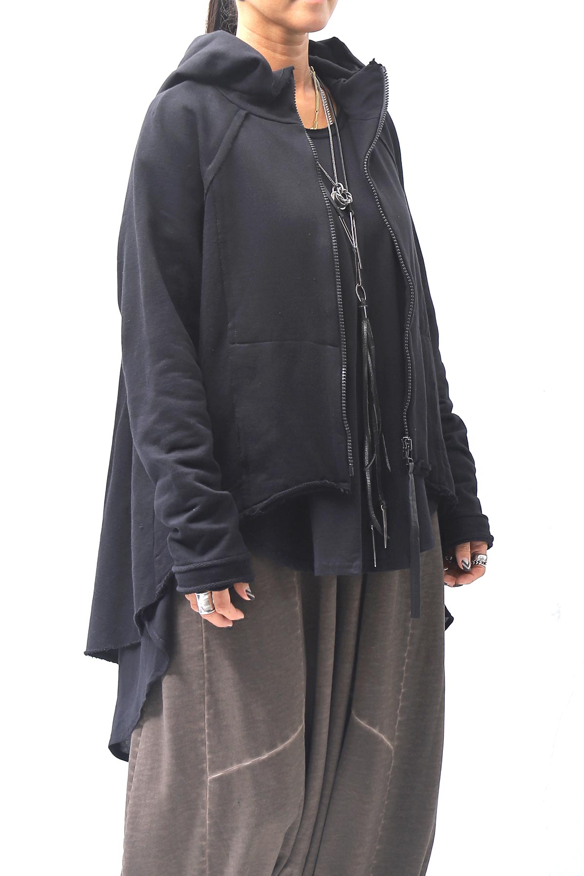 【studio b3】 BACK LAYERED SWEAT ZIP-UP HOODIE MPB1877_BLACK
