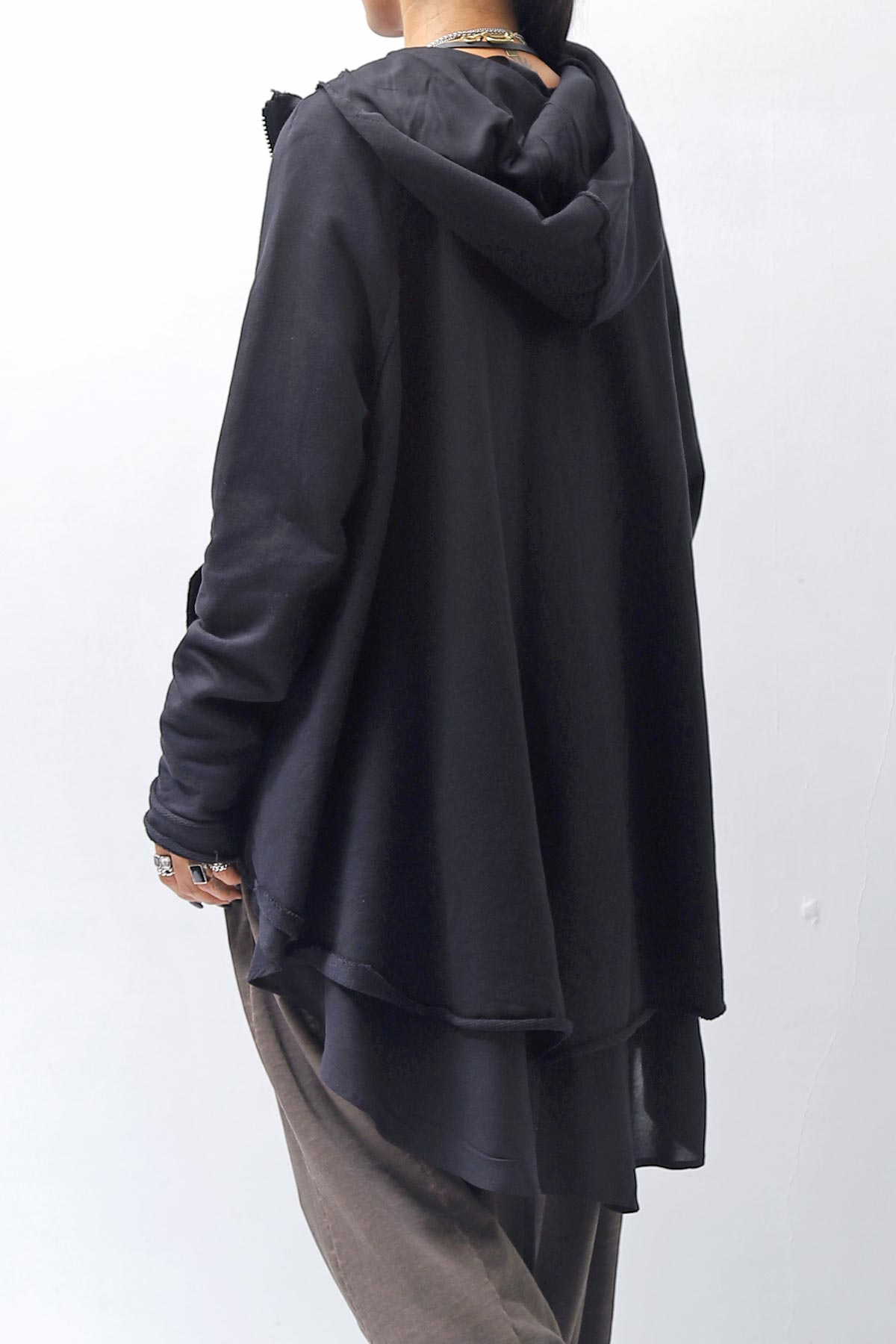 【studio b3】 BACK LAYERED SWEAT ZIP-UP HOODIE MPB1877_BLACK