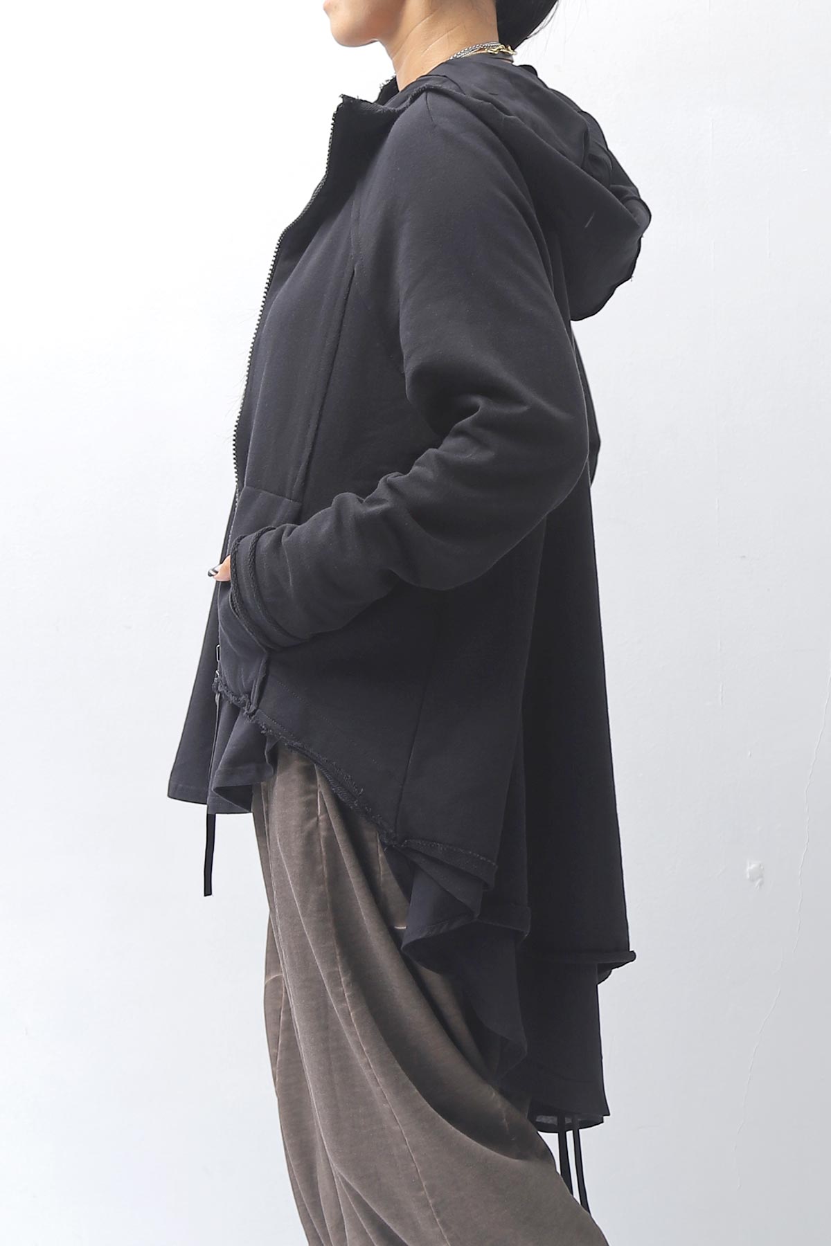 【studio b3】 BACK LAYERED SWEAT ZIP-UP HOODIE MPB1877_BLACK