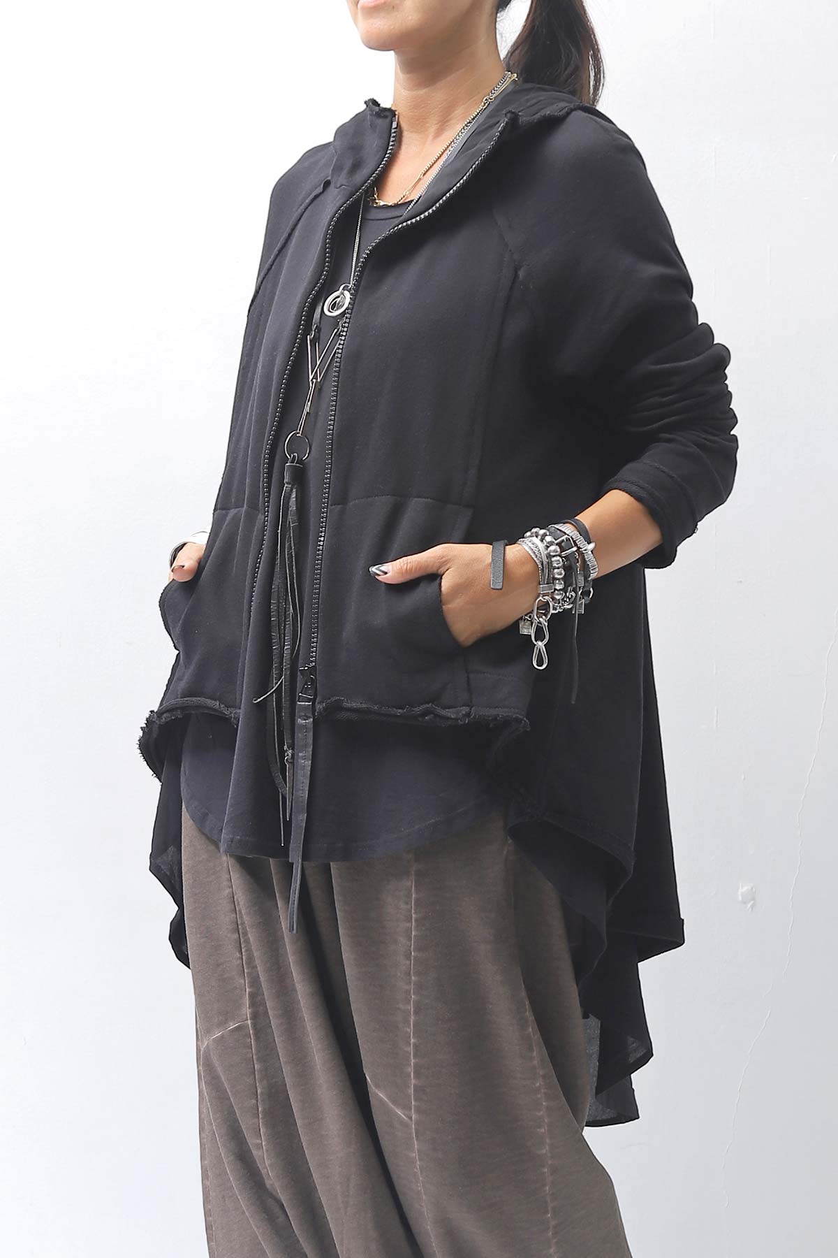 【studio b3】 BACK LAYERED SWEAT ZIP-UP HOODIE MPB1877_BLACK