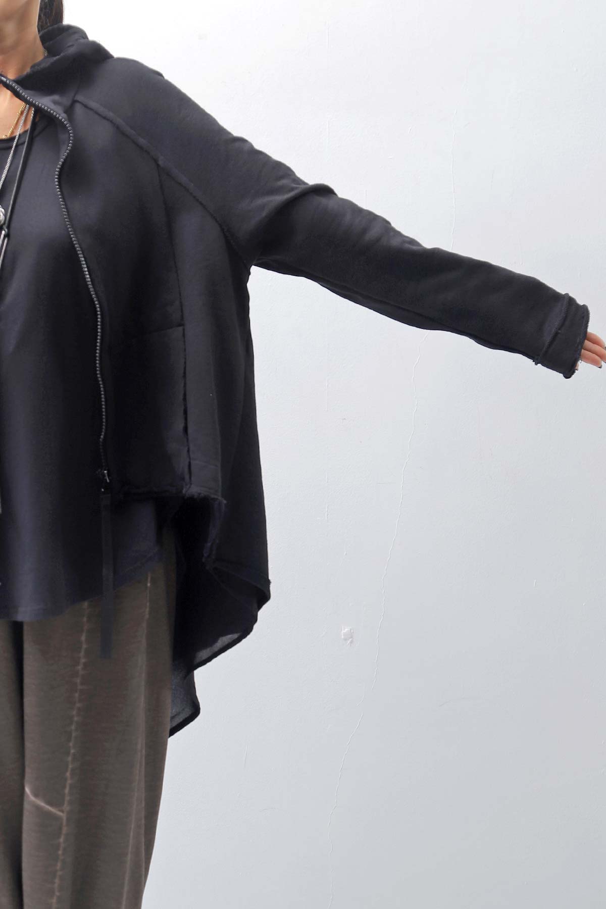 【studio b3】 BACK LAYERED SWEAT ZIP-UP HOODIE MPB1877_BLACK