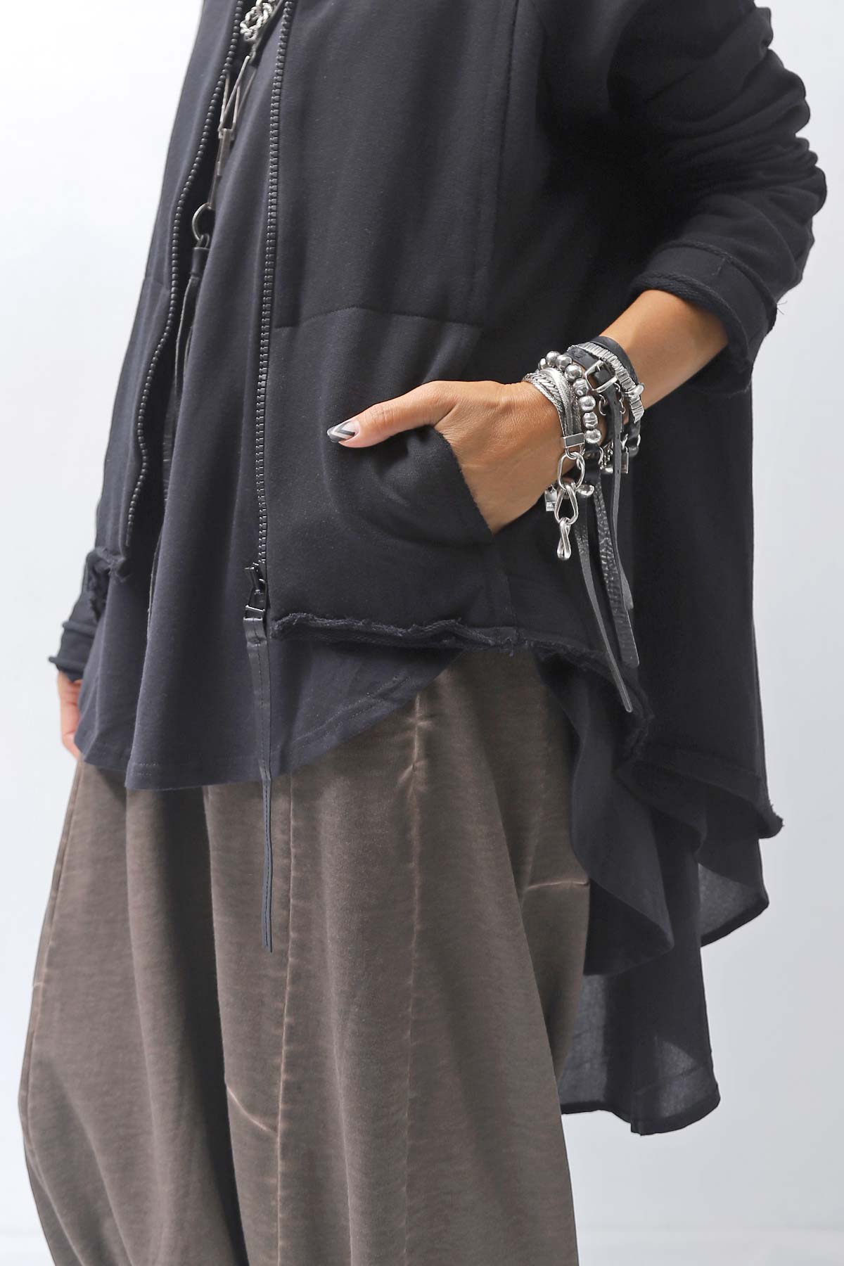 【studio b3】 BACK LAYERED SWEAT ZIP-UP HOODIE MPB1877_BLACK