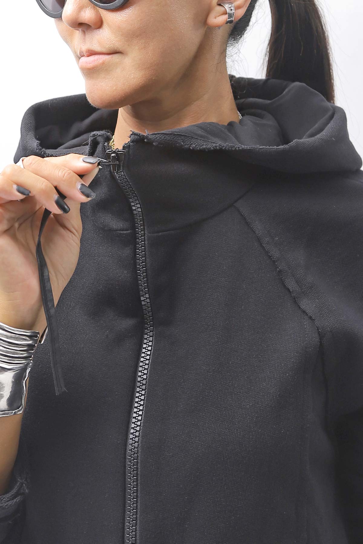 【studio b3】 BACK LAYERED SWEAT ZIP-UP HOODIE MPB1877_BLACK