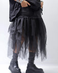 【PLÜ】 TULLE DENIM SKIRT PL10_BLACK