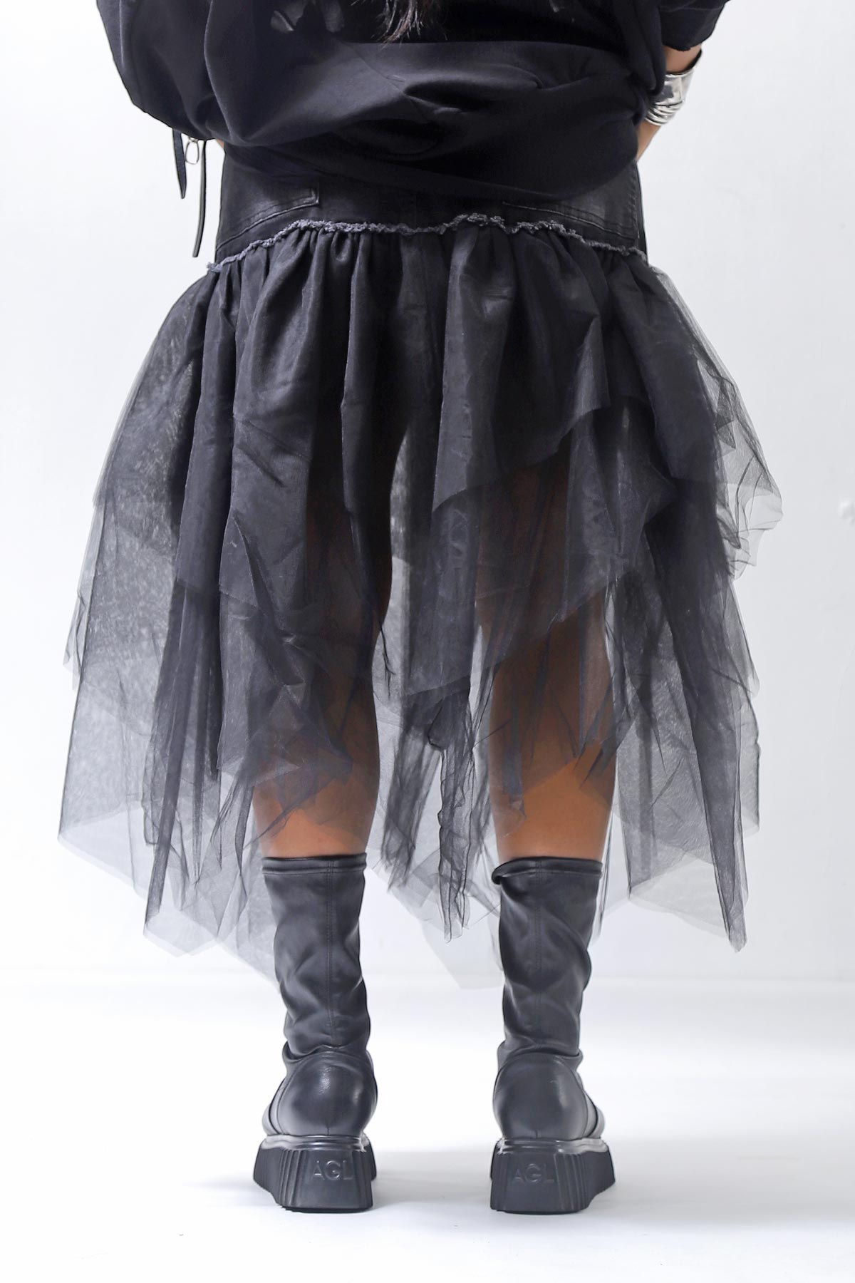 【PLÜ】 TULLE DENIM SKIRT PL10_BLACK