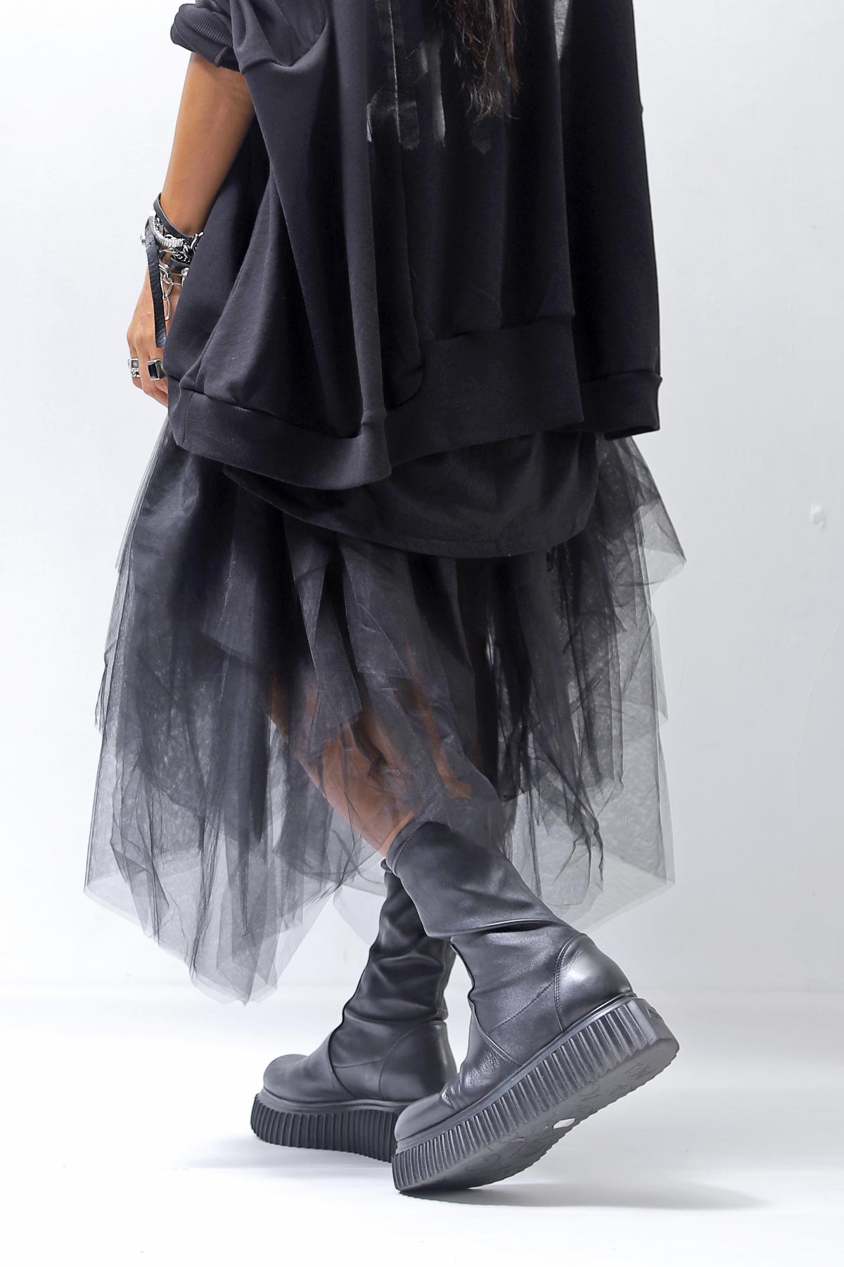 【PLÜ】 TULLE DENIM SKIRT PL10_BLACK