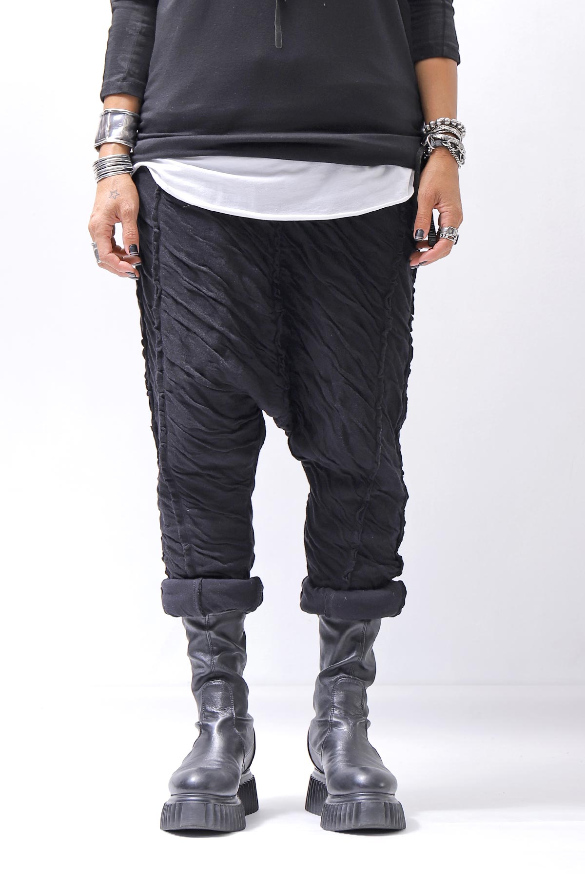 【studio b3】 UNISEX CRINKLED SOFT COTTON PANTS RBB1972_BLACK