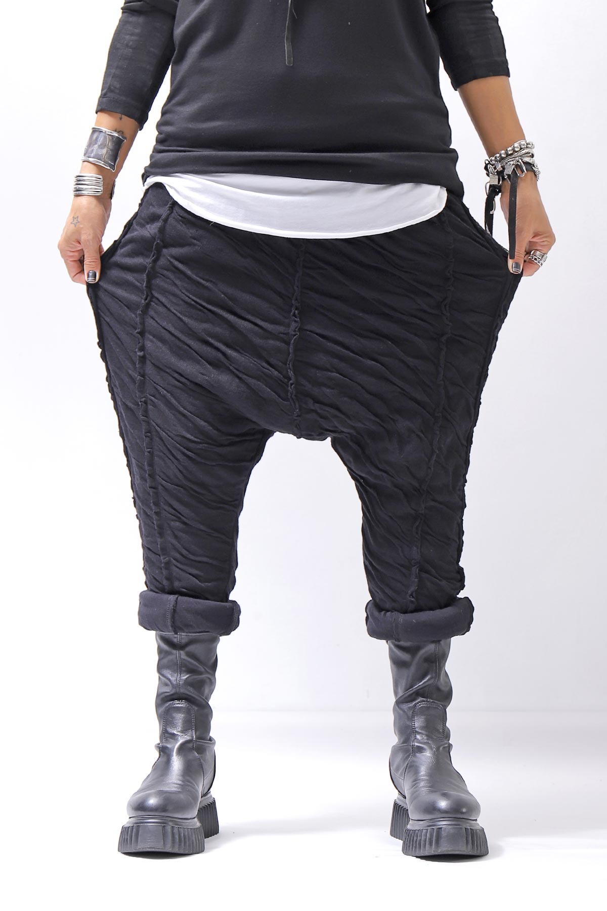 【studio b3】 UNISEX CRINKLED SOFT COTTON PANTS RBB1972_BLACK