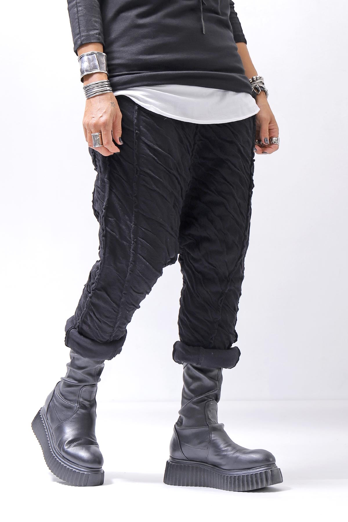 【studio b3】 UNISEX CRINKLED SOFT COTTON PANTS RBB1972_BLACK