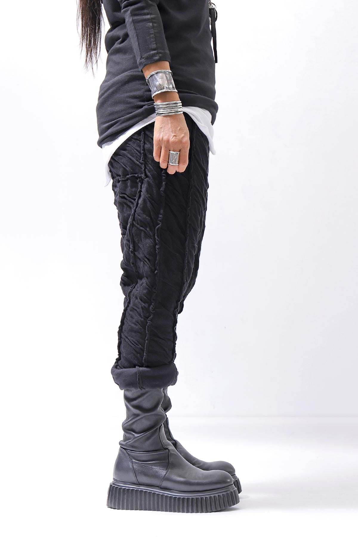 【studio b3】 UNISEX CRINKLED SOFT COTTON PANTS RBB1972_BLACK