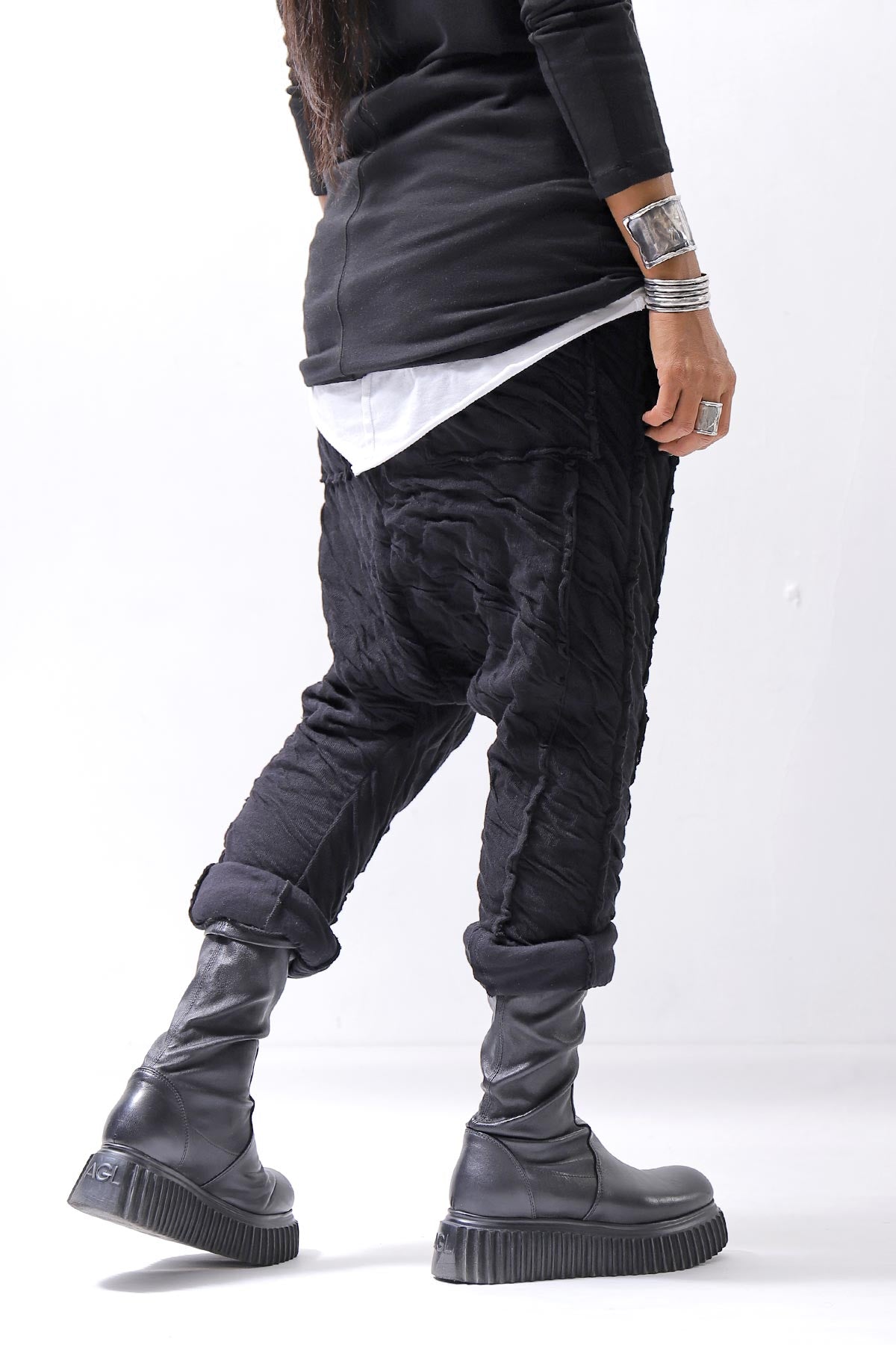 【studio b3】 UNISEX CRINKLED SOFT COTTON PANTS RBB1972_BLACK