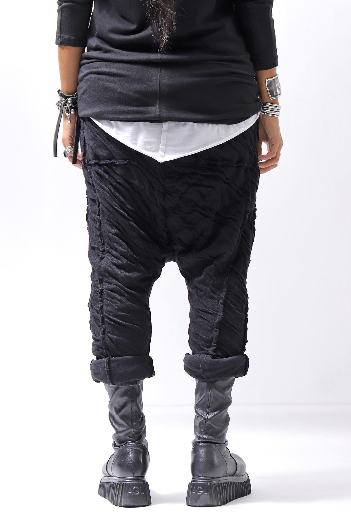 【studio b3】 UNISEX CRINKLED SOFT COTTON PANTS RBB1972_BLACK