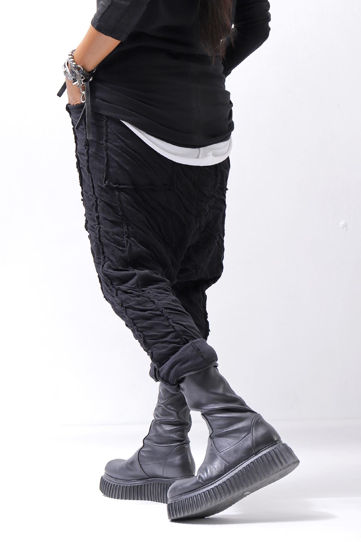 【studio b3】 UNISEX CRINKLED SOFT COTTON PANTS RBB1972_BLACK