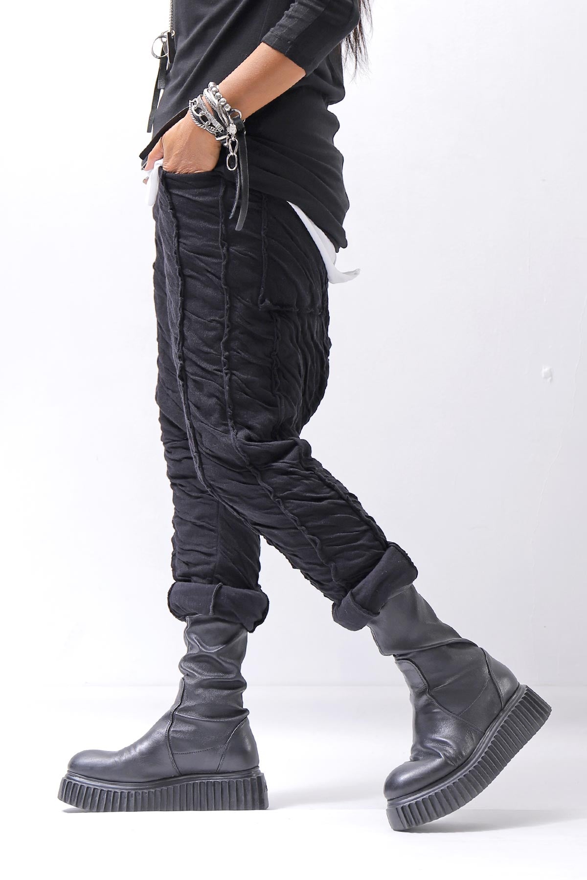 【studio b3】 UNISEX CRINKLED SOFT COTTON PANTS RBB1972_BLACK