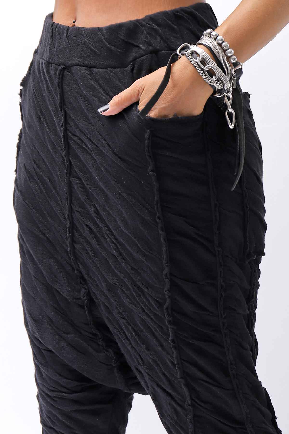 【studio b3】 UNISEX CRINKLED SOFT COTTON PANTS RBB1972_BLACK