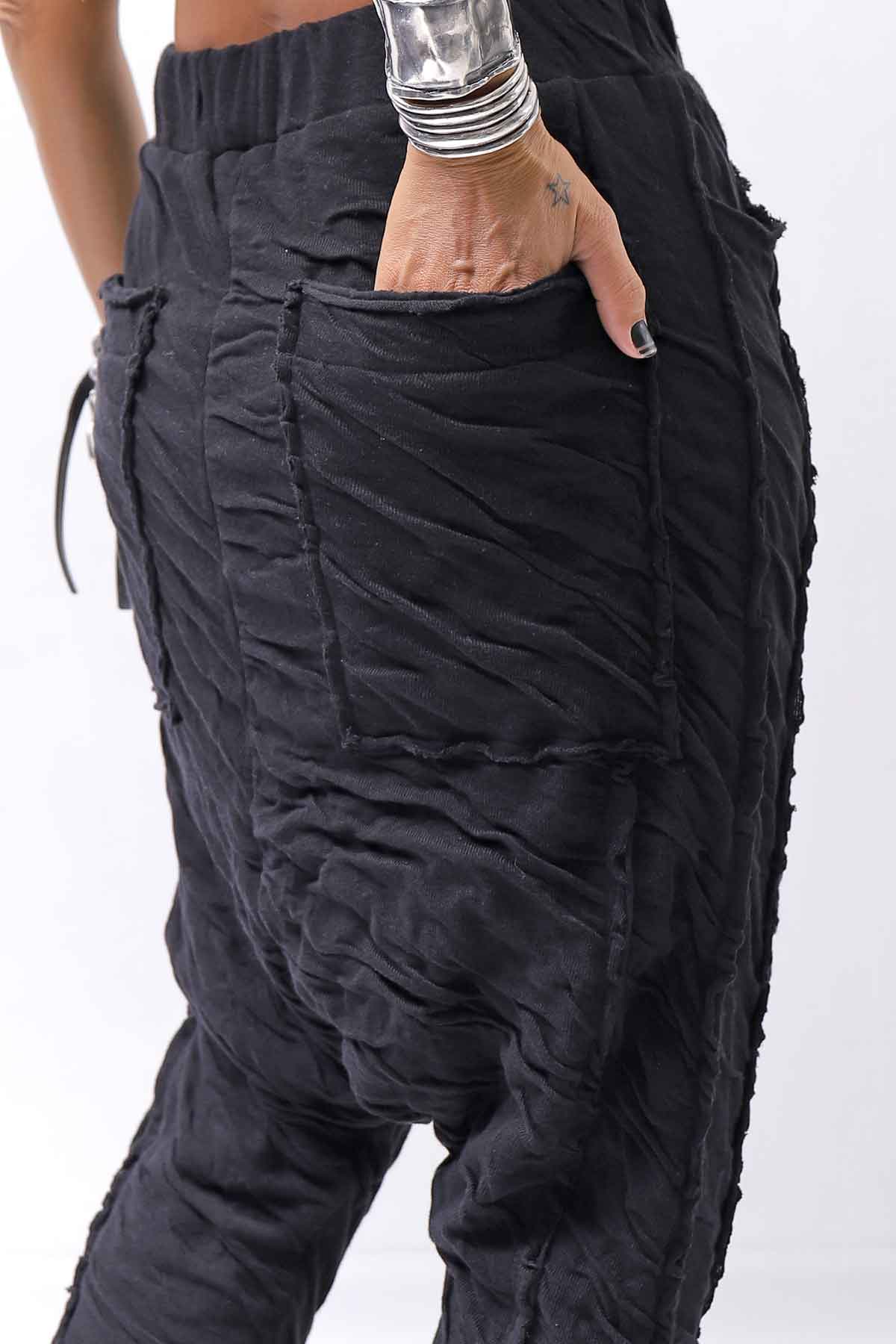【studio b3】 UNISEX CRINKLED SOFT COTTON PANTS RBB1972_BLACK