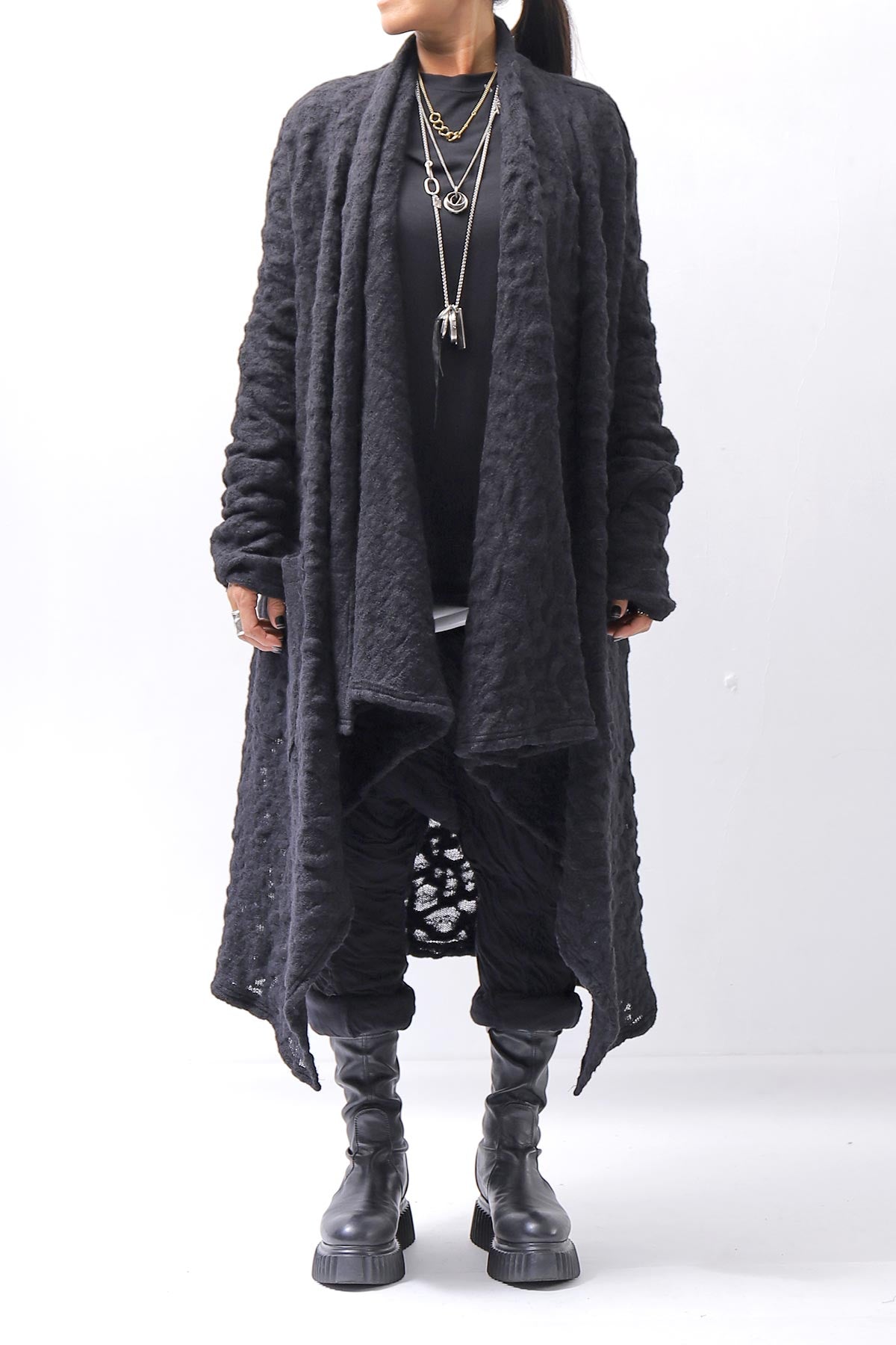 【NOSTRASANTISSIMA】 UNISEX JACQUARD LONG CARDIGAN MW159_BLACK