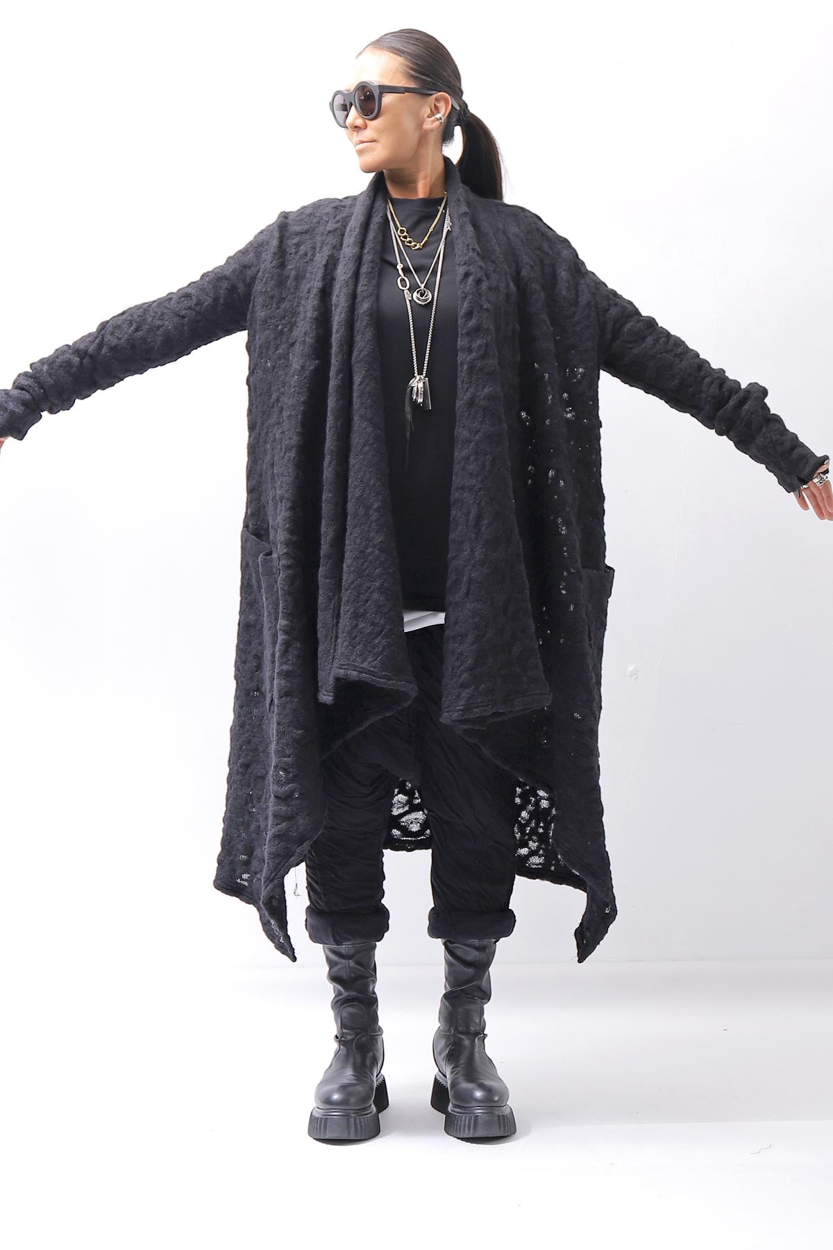 【NOSTRASANTISSIMA】 UNISEX JACQUARD LONG CARDIGAN MW159_BLACK