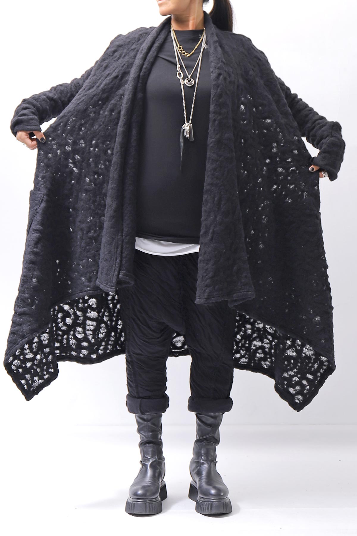 【NOSTRASANTISSIMA】 UNISEX JACQUARD LONG CARDIGAN MW159_BLACK