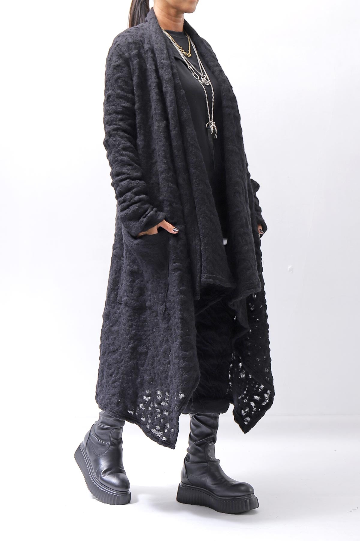 【NOSTRASANTISSIMA】 UNISEX JACQUARD LONG CARDIGAN MW159_BLACK