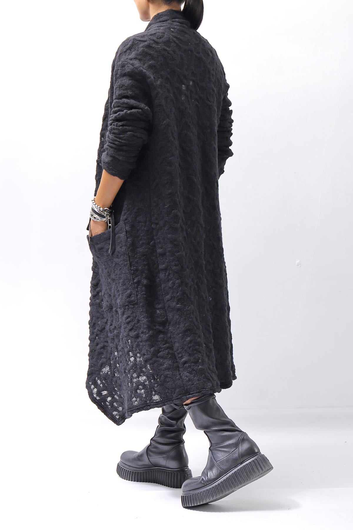 【NOSTRASANTISSIMA】 UNISEX JACQUARD LONG CARDIGAN MW159_BLACK
