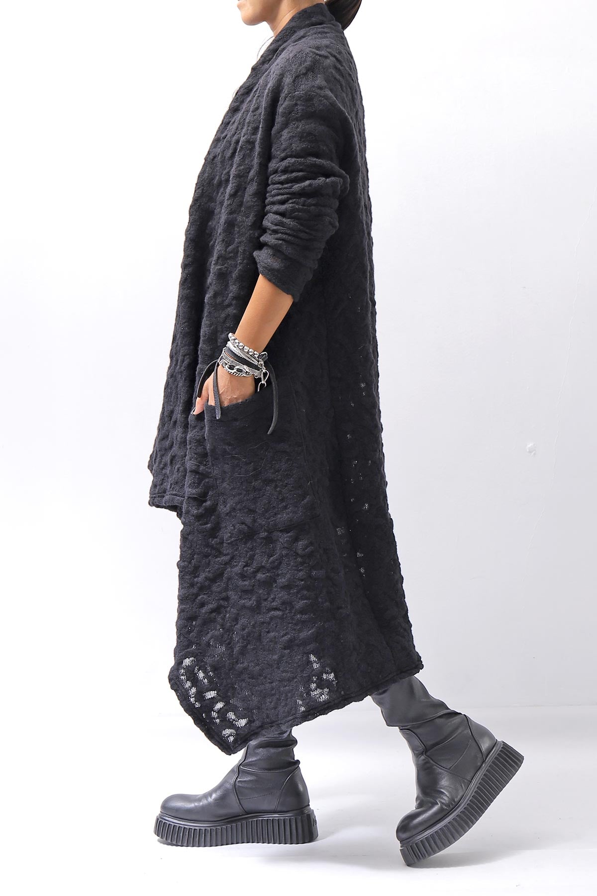 【NOSTRASANTISSIMA】 UNISEX JACQUARD LONG CARDIGAN MW159_BLACK