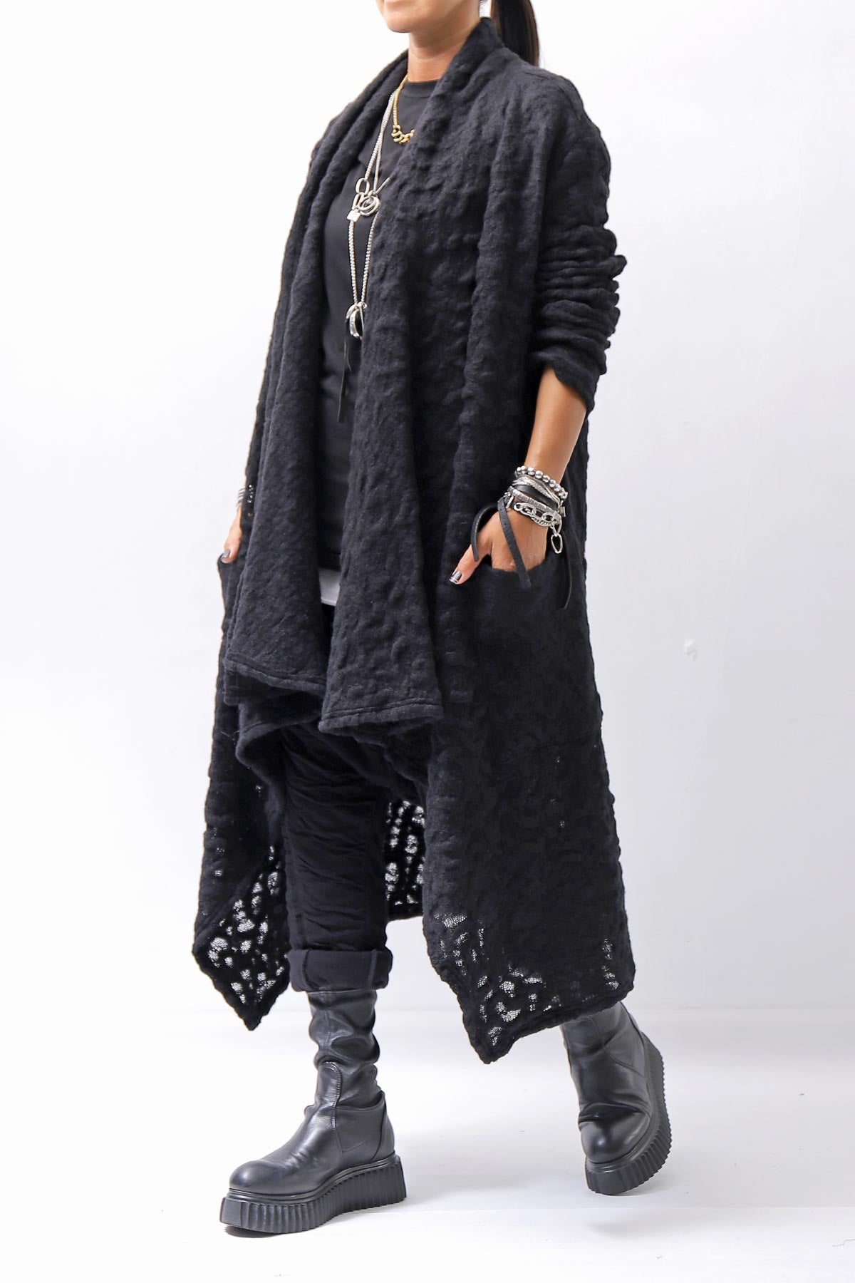 【NOSTRASANTISSIMA】 UNISEX JACQUARD LONG CARDIGAN MW159_BLACK