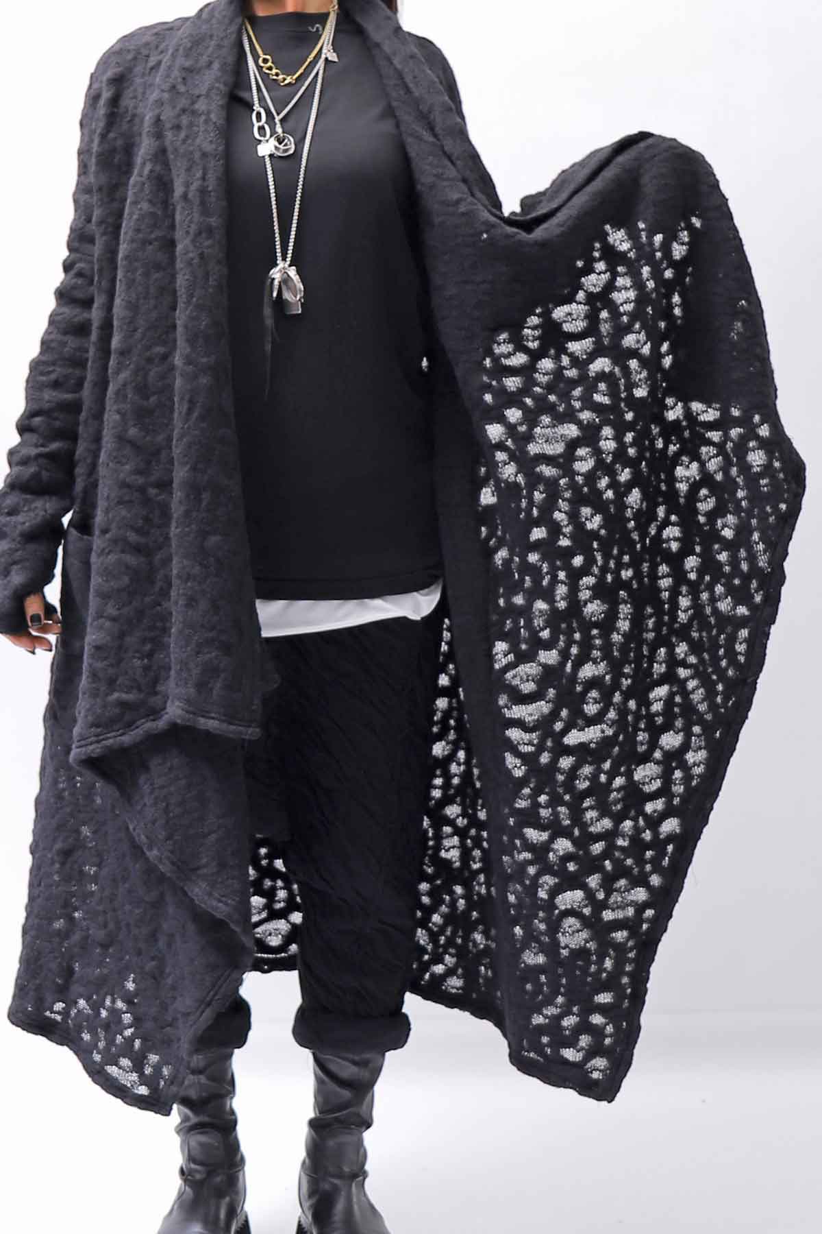 【NOSTRASANTISSIMA】 UNISEX JACQUARD LONG CARDIGAN MW159_BLACK