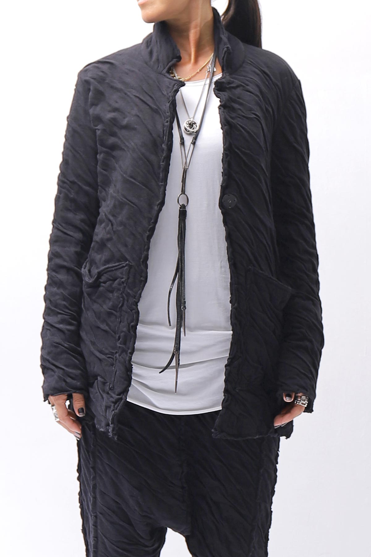【studio b3】 UNISEX CRINKLED SOFT COTTON CARDIGAN JACKET RBB1971_BLACK