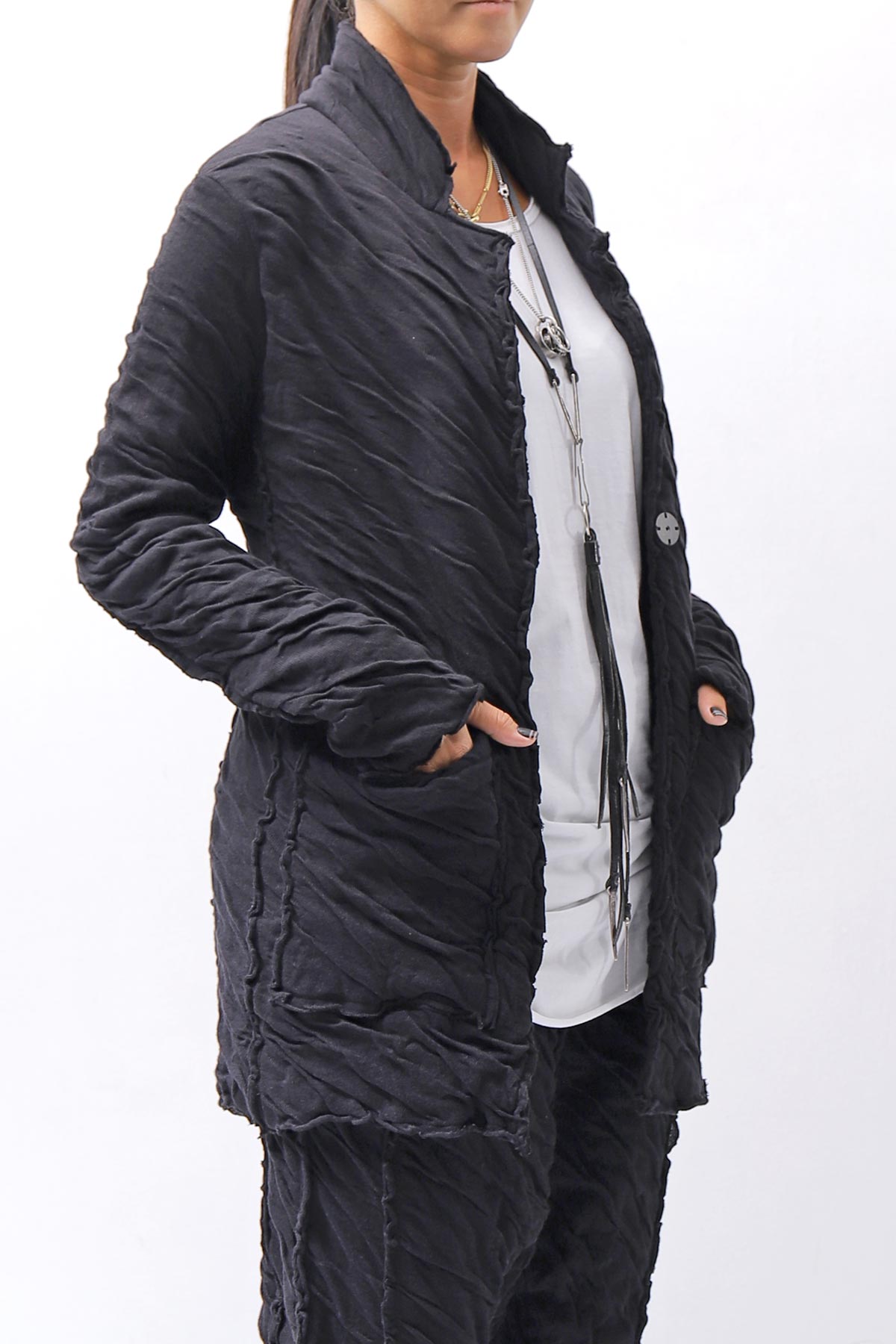 【studio b3】 UNISEX CRINKLED SOFT COTTON CARDIGAN JACKET RBB1971_BLACK