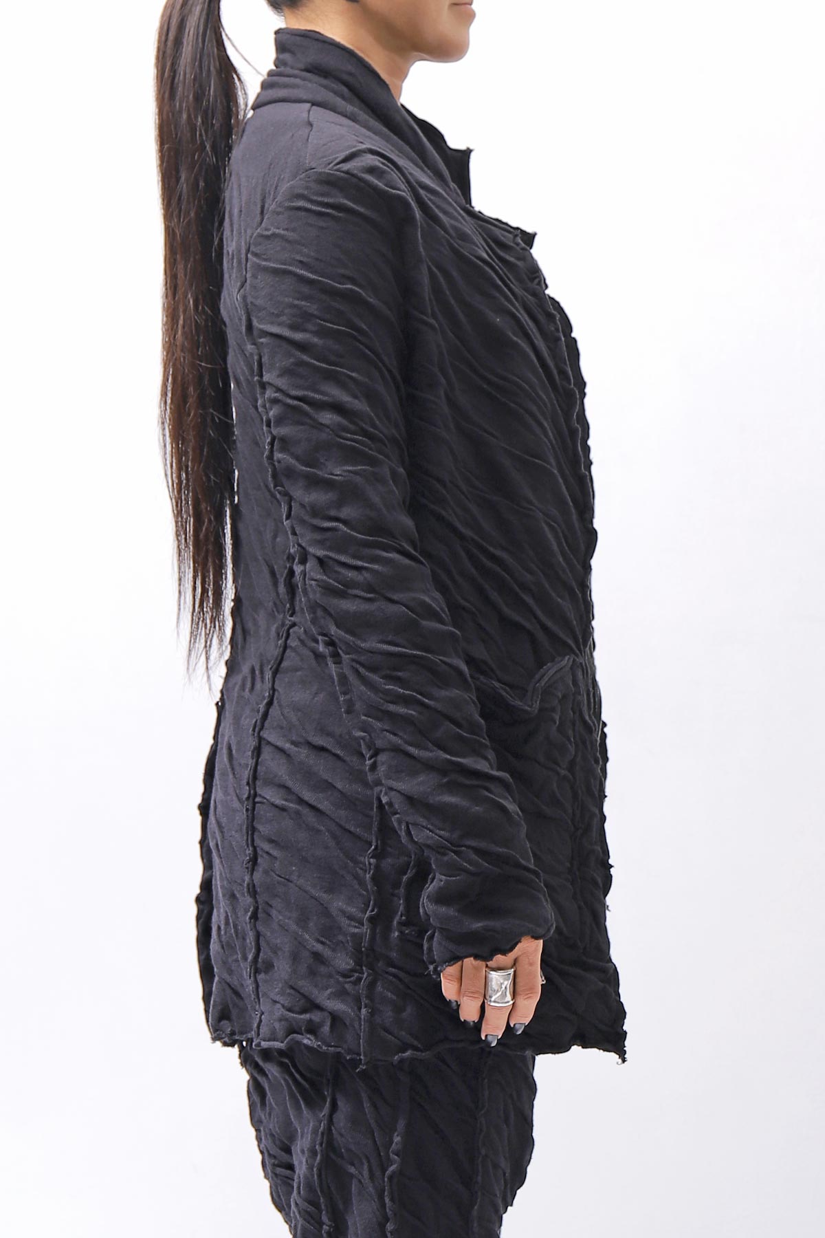 【studio b3】 UNISEX CRINKLED SOFT COTTON CARDIGAN JACKET RBB1971_BLACK